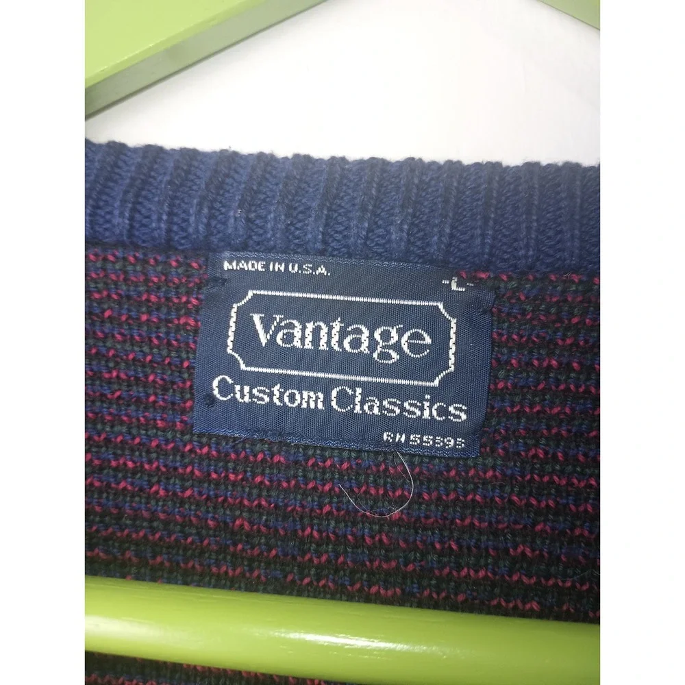Vantage Custom Classics Vintage Golf Knit Sweater Navy Blue Cotton USA‎ Womens L